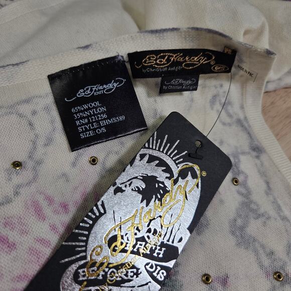 Ed Hardy by Christian Audigier Y2K Born Free Panther Cream Wool Scarf Wrap NEW - Picture 7 of 8